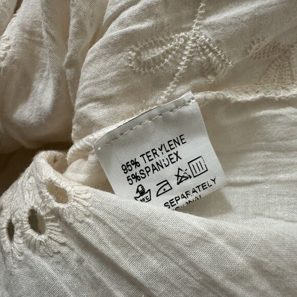 2/$30 Micas Boho Knit Strapless Peplum Top Womens M Beach Coquette Coastal Lace - Picture 9 of 11